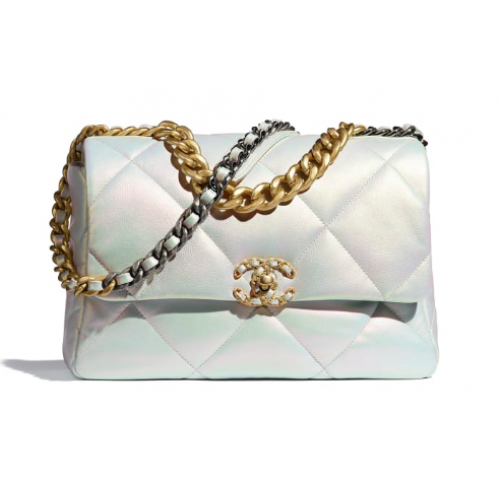 chanel 19 large flap bag AS1161 White