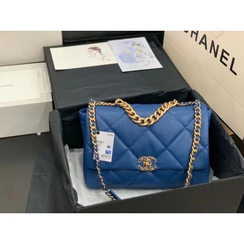 chanel 19 large flap bag AS1162 dark blue