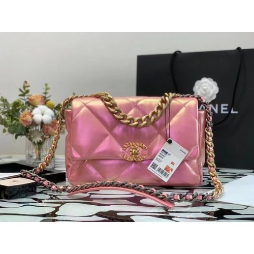 chanel 19 large flap bag Iridescent Calfskin&Gold-Tone AS1162 Pink