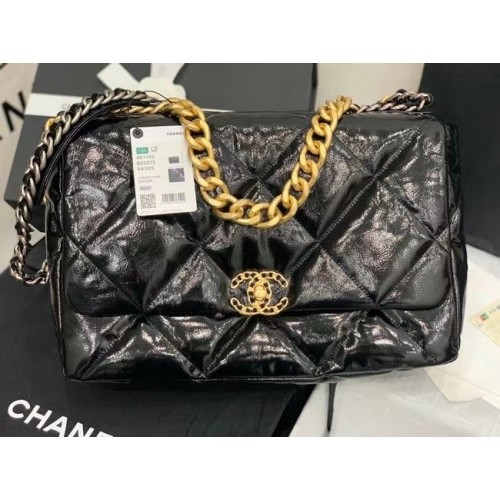 chanel 19 large flap bag Waxed skin AS1162 black
