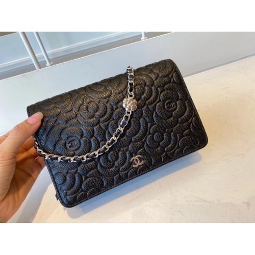 chanel classic clutch with chain Lambskin silver-Tone Metal AP3317 black