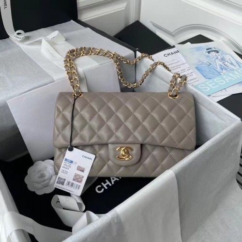 chanel classic handbag Lambskin gold Metal A01112 grey