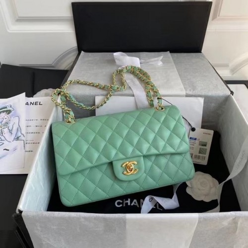 chanel classic handbag Lambskin gold Metal A01112 light green