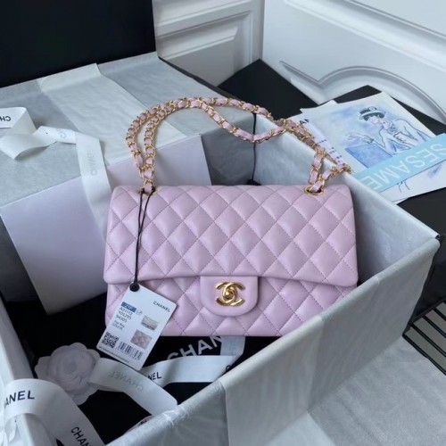 chanel classic handbag Lambskin gold Metal A01112 pink