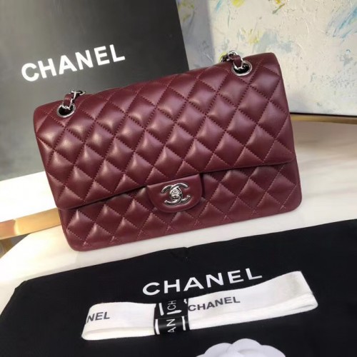 chanel classic handbag Lambskin silver Metal A01112 Burgundy