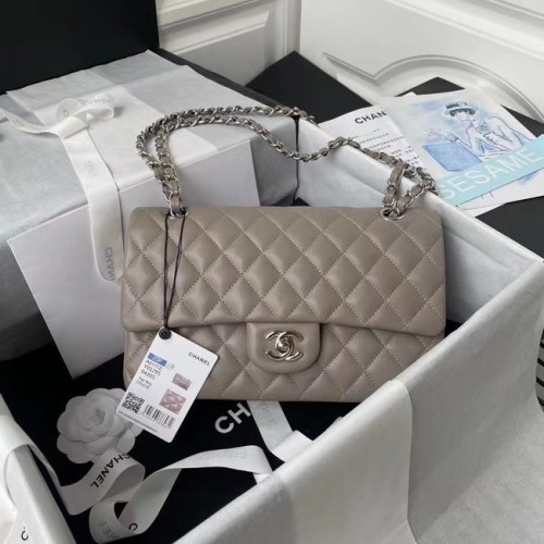 chanel classic handbag Lambskin silver Metal A01112 grey