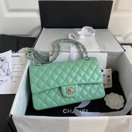 chanel classic handbag Lambskin silver Metal A01112 light green