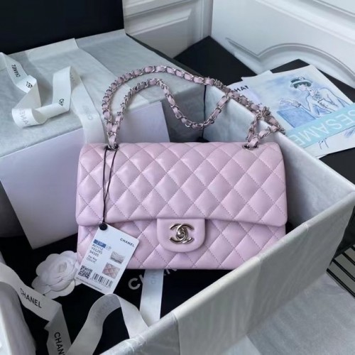 chanel classic handbag Lambskin silver Metal A01112 pink