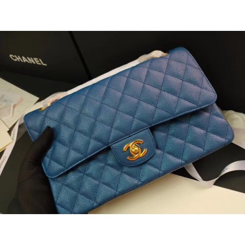 chanel flap bag Iridescent Grained Calfskin&Gold-Tone AS1112 blue