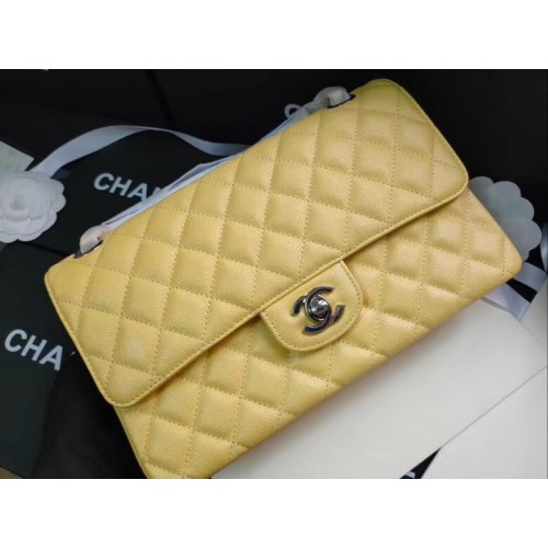 chanel flap bag Iridescent Grained Calfskin&silver Metal -Tone AS1112 yellow