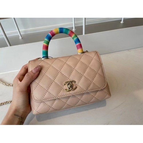 chanel mini flap bag with top handle AS2215 Apricot