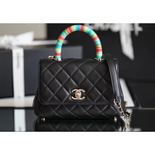 chanel mini flap bag with top handle AS2215 black