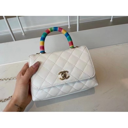 chanel mini flap bag with top handle AS2215 white