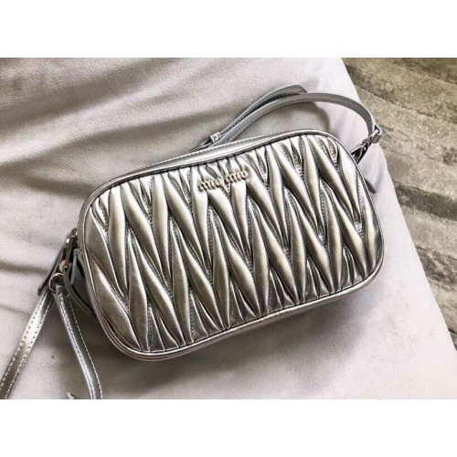 miu miu Matelasse Nappa Leather Shoulder Bag 5BH539A Silver
